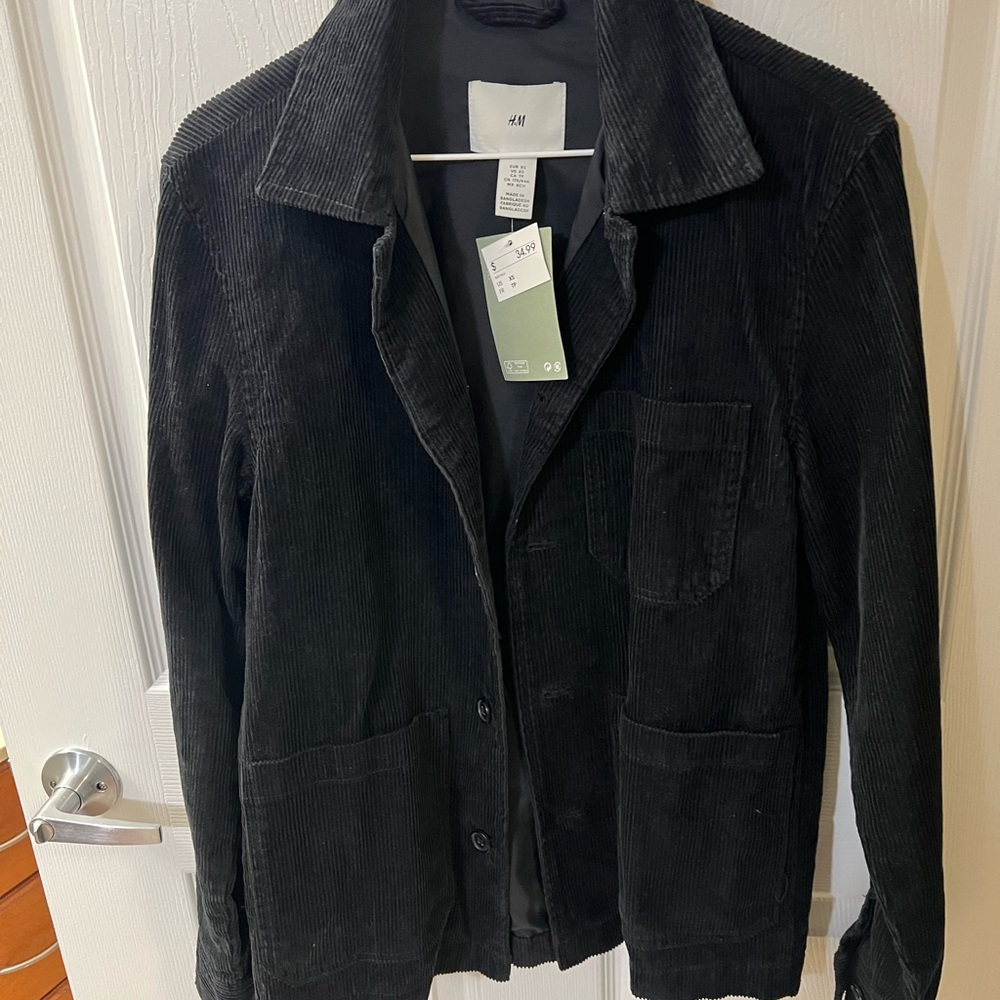 H&M Black Lightweight Corduroy Shirt Jacket